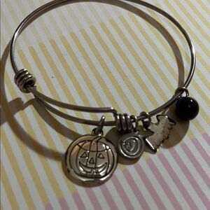 Silver Charm Slide Bracelet Pumpkin and Bat with Black Accents